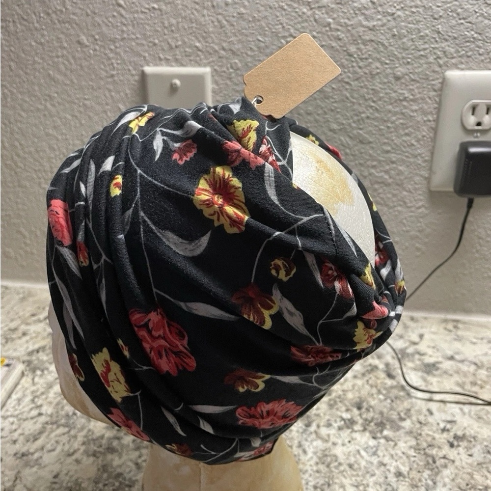Floral Black Turban Headwrap